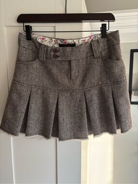 Limité Y2K Brown Herringbone Pleated Mini Skirt